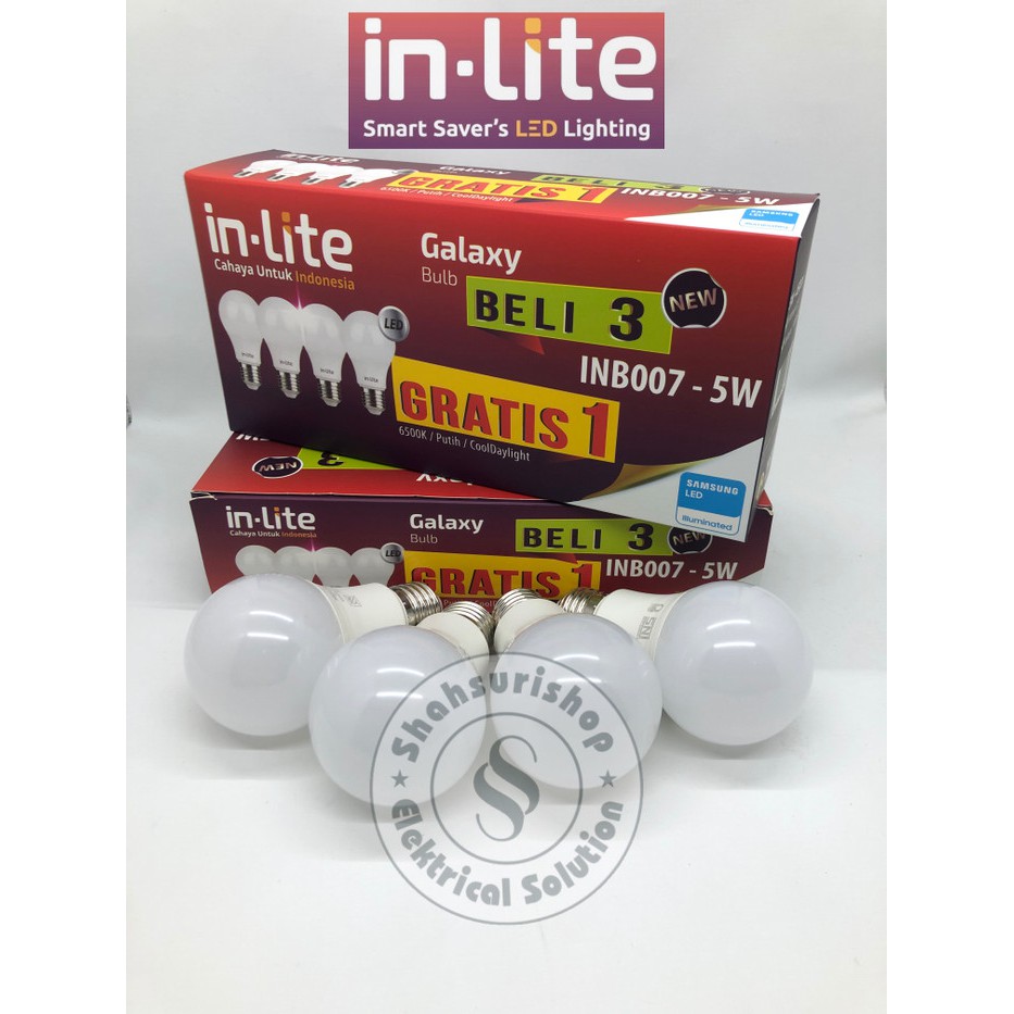 LAMPU LED BULB IN-LITE INLITE INB007 3 GRATIS 1 5W 5 W WATT BERGARANSI