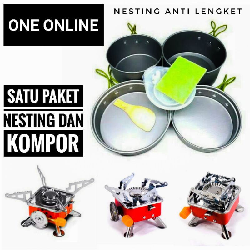 Alat Masak 4 Wajan 1 Kompor Cooking Set DS301 &amp; Stove K202 Camping Outdoor