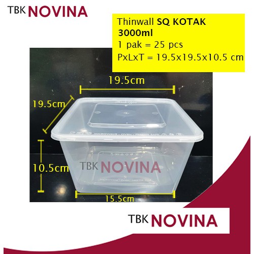 [25PCS]Thinwall 3000ml SQUARE food container box tempat makan plastik kotak nasi penyimpanan makanan kulkas