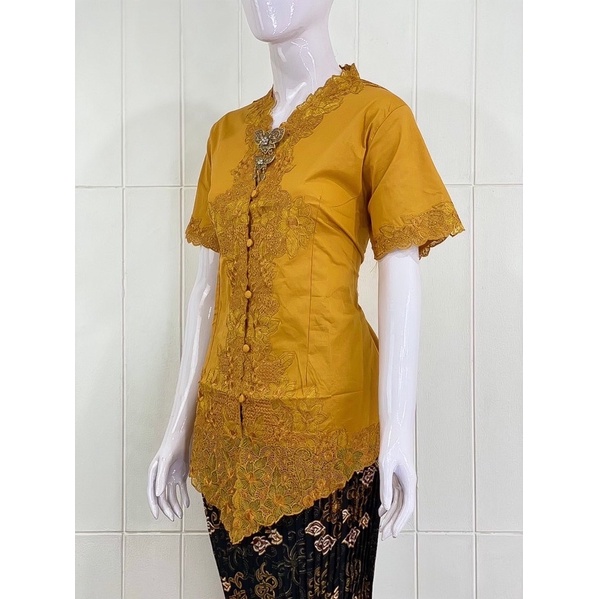 JESS01 - Daliyu KEBAYA ENCIM JUMBO LENGAN PENDEK BORDIR SENADA Katun Stretch / 2L 3L 4L 5L-Mustard