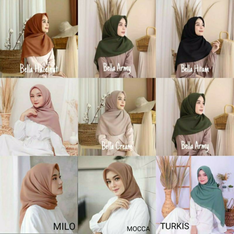 MURAH ! HIJAB BELLA SQUARE JAHIT TEPI BAHAN POLYCOTTON PREMIUM MEREK UMAMA SCARF JILBAB KERUDUNG SEGI EMPAT