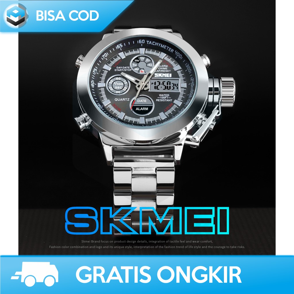 JAM TANGAN PRIA CHRONO AKTIF ANALOG ORIGINAL SKMEI 1515 - JAM TANGAN STAINLESS PRIA ANTI AIR