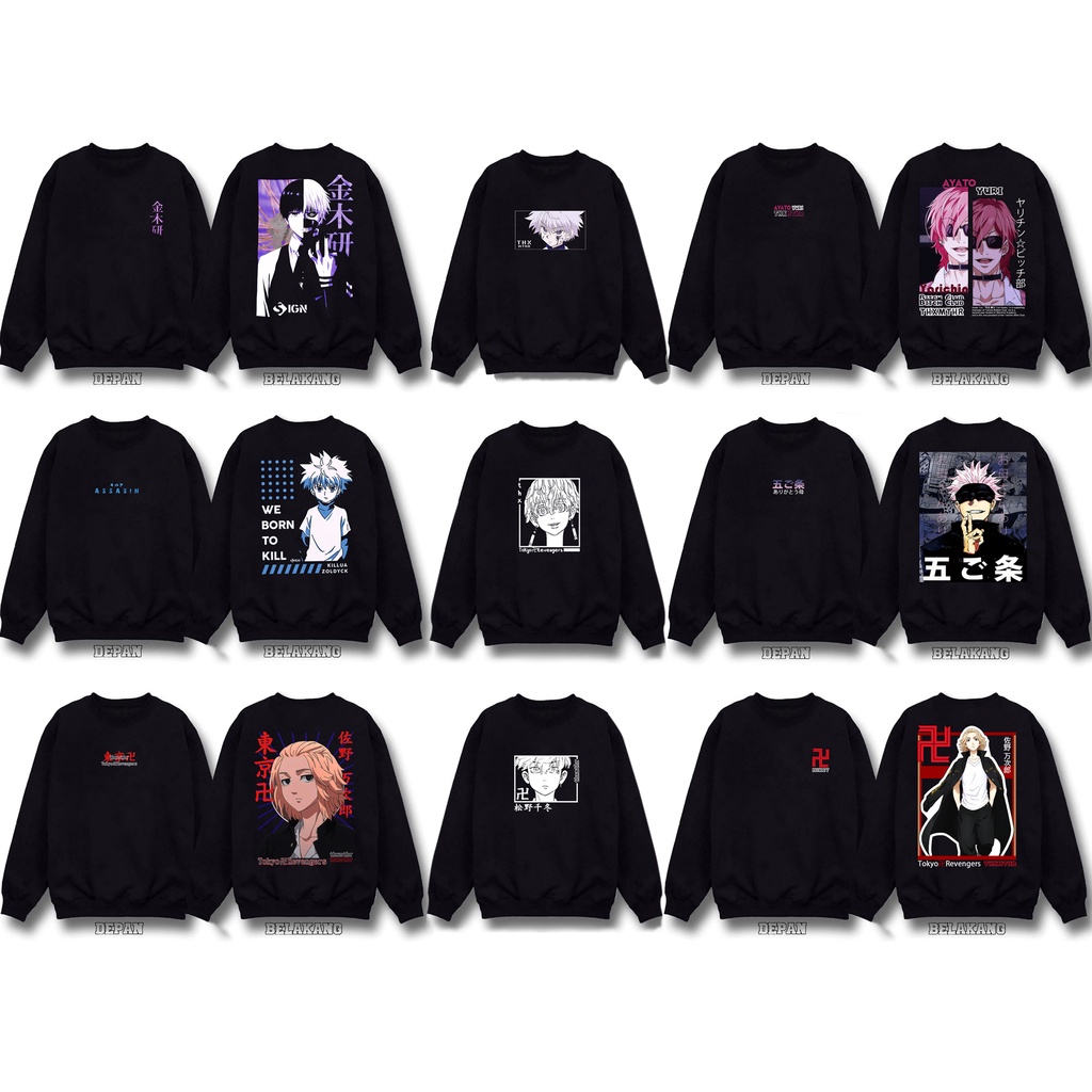 SWEATER PRIA ANIME MANGA KILLUA ZOLDYCK AYATO KIRISHIMA CHIFUYU MATSUNO IZANA KUROKAWA KEN KANEKI MANJIRO SANO SATORU GOJO ASSASIN HUNTERPEDIA HUNTER X HUNTER TOKYO GHOUL TOKYO REVENGERS JUJUTSU KAISEN SIGN CLOTH