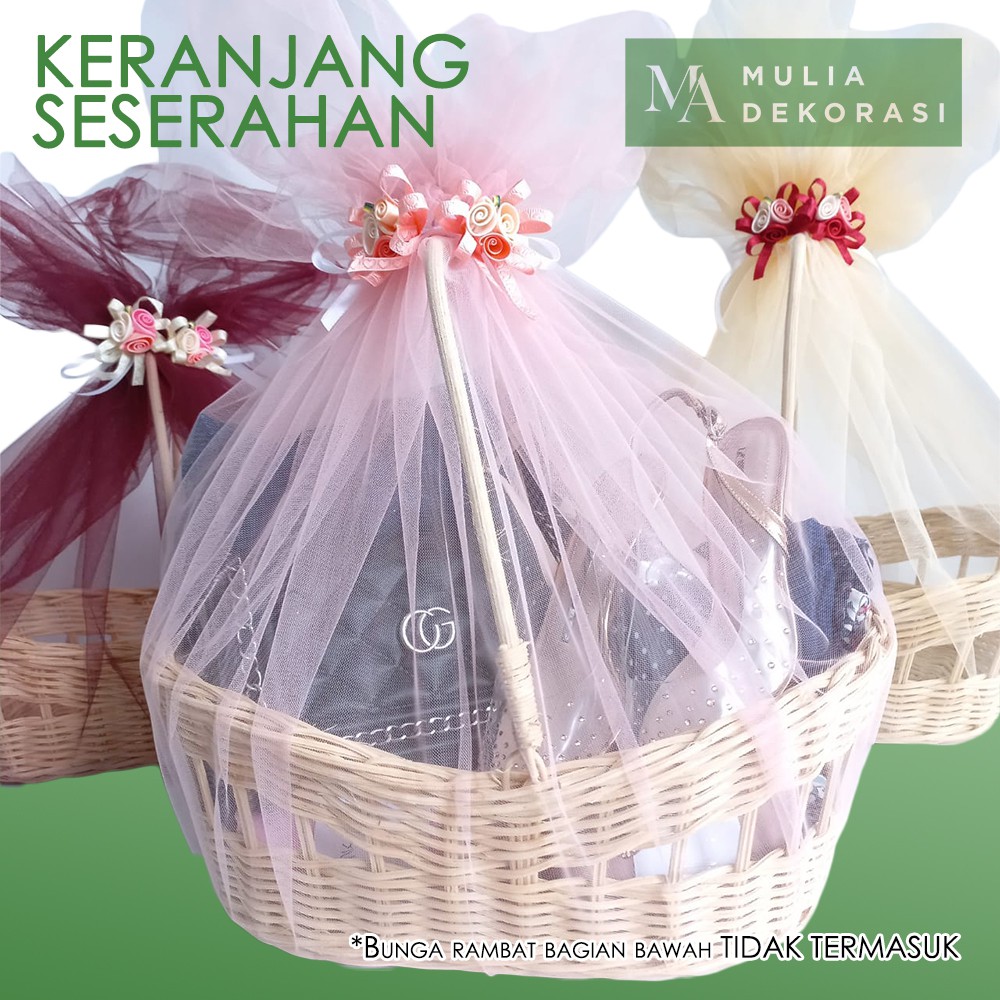Keranjang Hantaran Seserahan Lamaran Parcel Lengkap dengan Kain Tile Bunga Pita