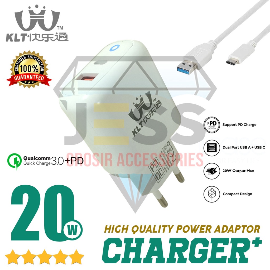 Wall Charger KLT PowerPort II with PD White Quick Charge 3.0 + PD Power Adaptor Smart Fast K801