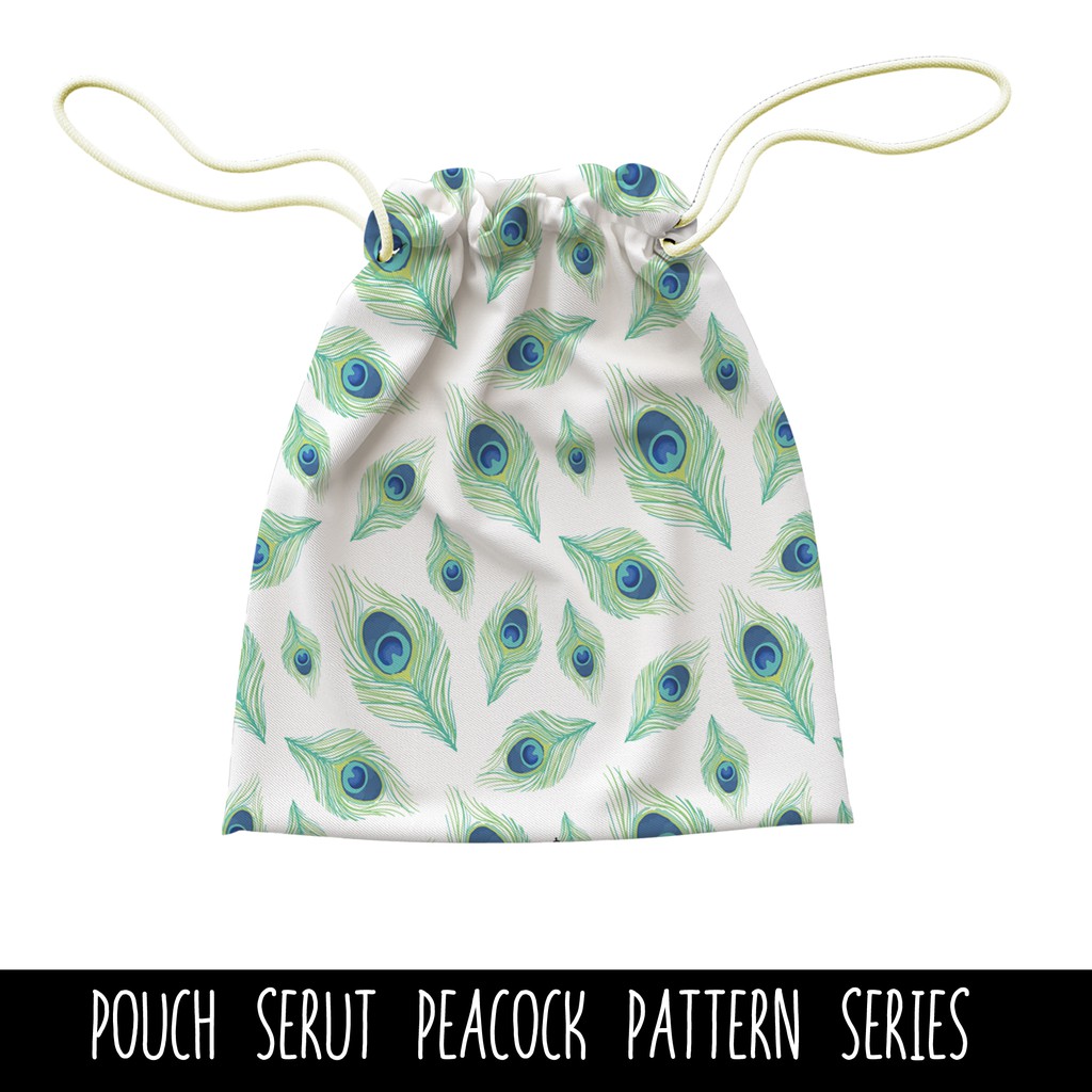 Full Print Pouch Serut Peacock Pattern Bisa Request Tulisan