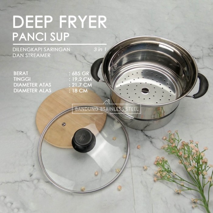 Panci 3in1 Deep Fryer Penggorengan Panci Goreng Kukus Steamer Frying Panci Kentang Multi Pot