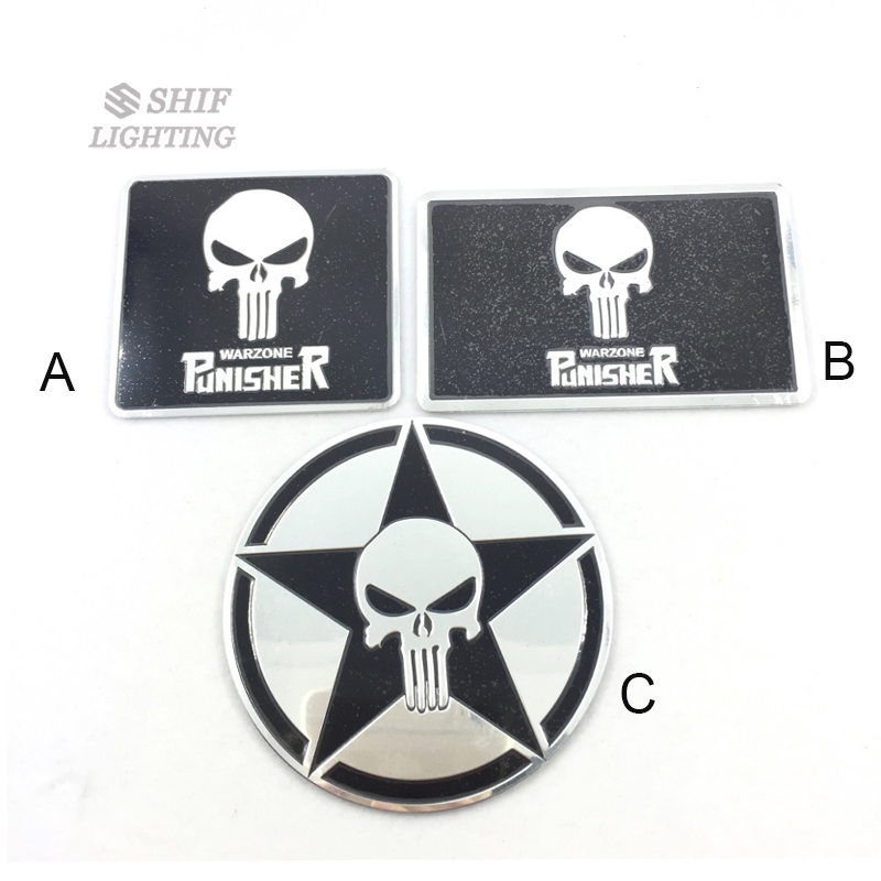 1Pc Stiker Emblem / Badge Motif Logo Punisher Bahan Aluminium untuk Mobil / Truk