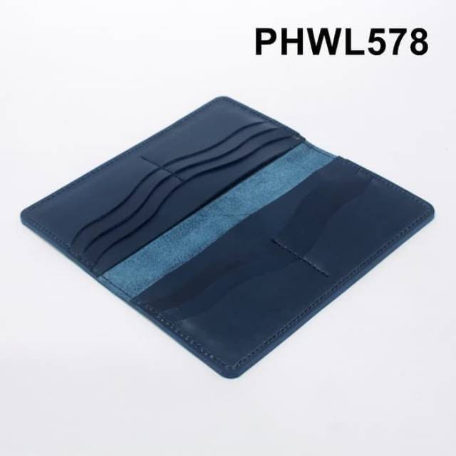 Dompet cewek model panjang - kartu banyak kulit sapi asli biru PHWL - 578