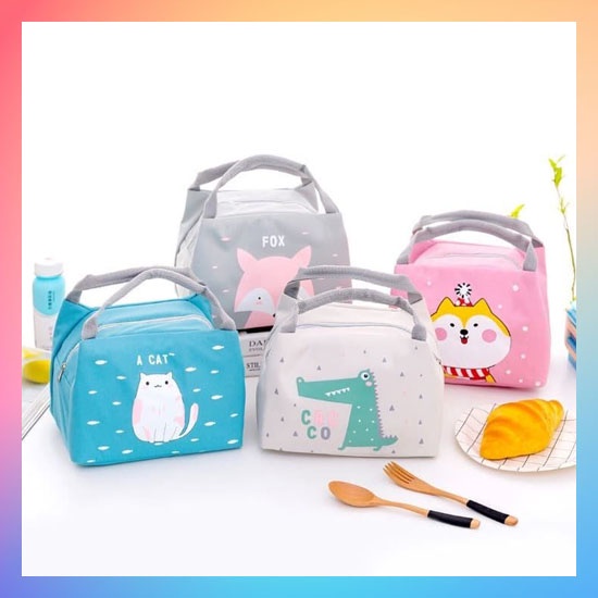 Tas Bekal Cooler Bag Supermarket Anak Tahan Panas Korea Karakter Termos Motif Lucu Kotak Makan Asi