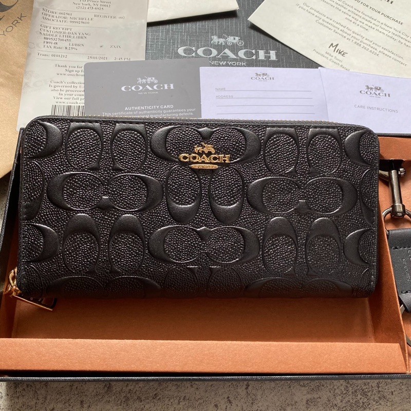 COACH LONG WALLET Accordian Embosed Signature Black leather Original