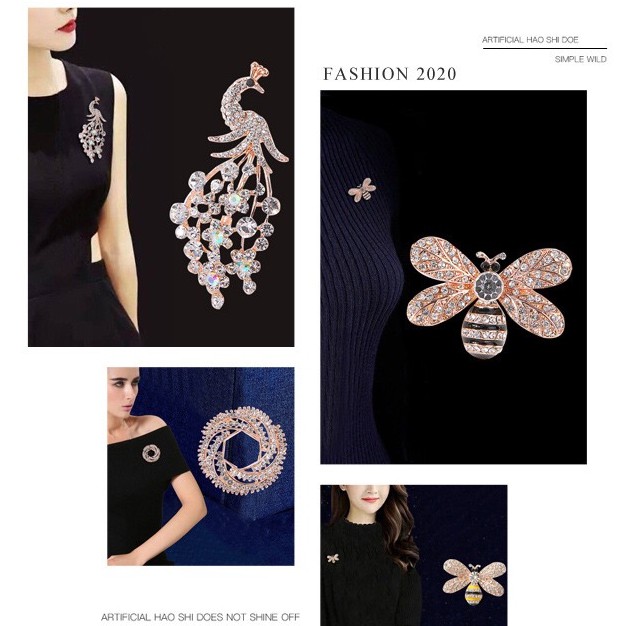 Versi korea Kepribadian Shiny Bros Berlian Imitasi Lebah Peacock Bros Mutiara Bros Unisex Semua Pertandingan Bros-5