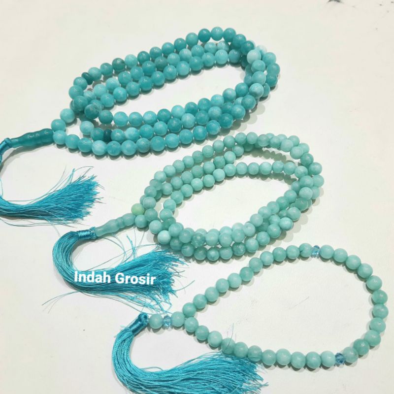 TASBIH BATU NATURAL AQUAMARINE VARIAN 33BUTIR 99BUTIR 8MM 10MM ORIGINAL