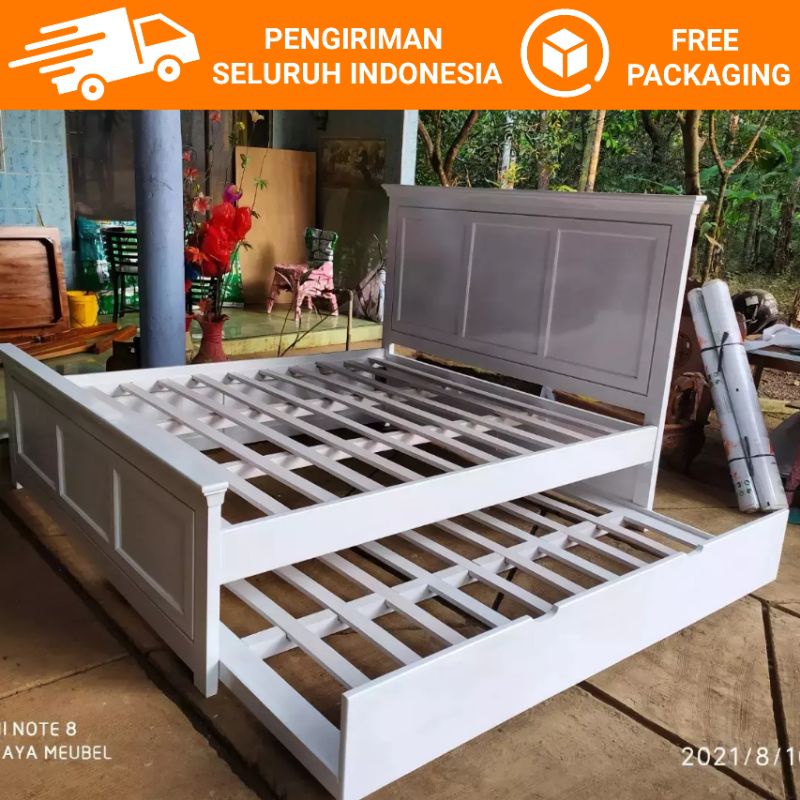 DIPAN RANJANG TIDUR MINIMALIS SORONG TINGKAT WARNA PUTIH UKURAN 180 x 200 / DIPAN TEMPAT TIDUR MEWAH