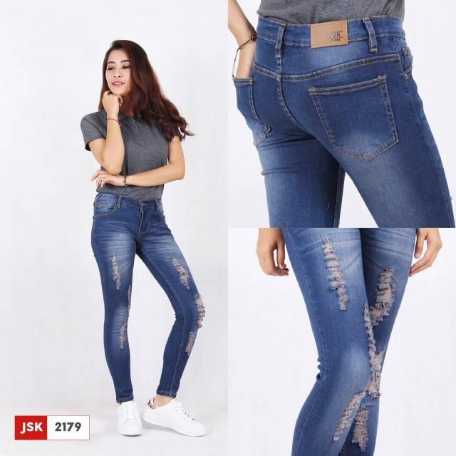 Celana Panjang Ripped Skinny jeans wanita JSK Original jeans Import(2 varian)