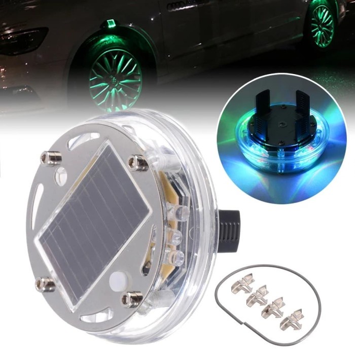 Lampu Dekorasi LED RGB Mobil Cover Dop Velg Solar Panel - 12 LED