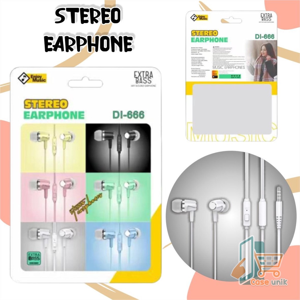 EARPHONE HEADSET HF HEADSFREE MACARON PISTON SUPER BASS DI666 FOR OPPO SAMSUNG VIVO XIAOMI INFINIX REALME CS4234