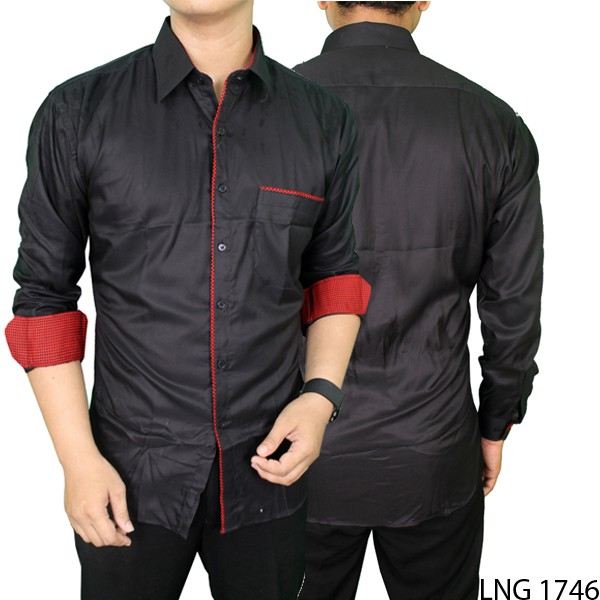 Kemeja Casual Modis Pria Katun Merah Maroon – LNG 1746