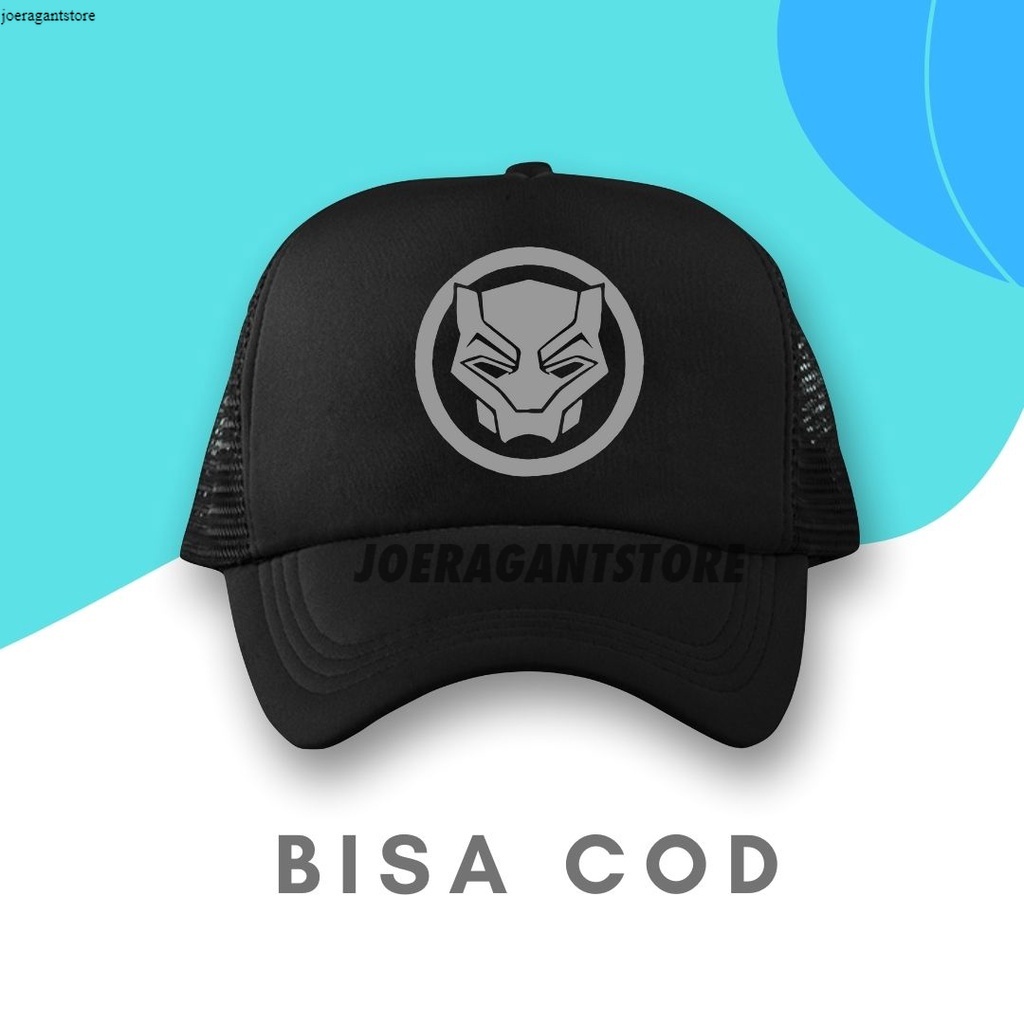 Topi Trucker Topi Jaring Hitam Logo Black Panther  Topi Jaring Polos Topi Jaring Pria JS