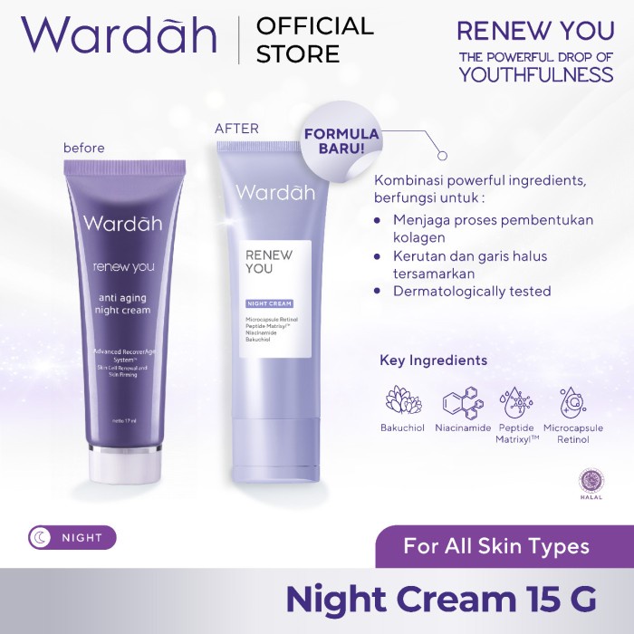 Wardah Renew You Anti Aging Series / Facial Wash 100 ml / Day Cream / Night Cream 15gr