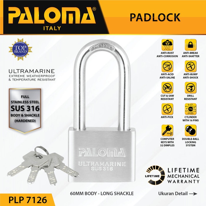 Paloma Gembok Kunci PadLock PLP 7126 Ultramarine 60MM LONG SSS