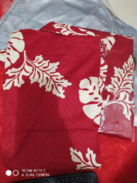 Batik Couple Amanda# Edisi Imlek Warna Merah Motif Daun Bahan Katun Stretch