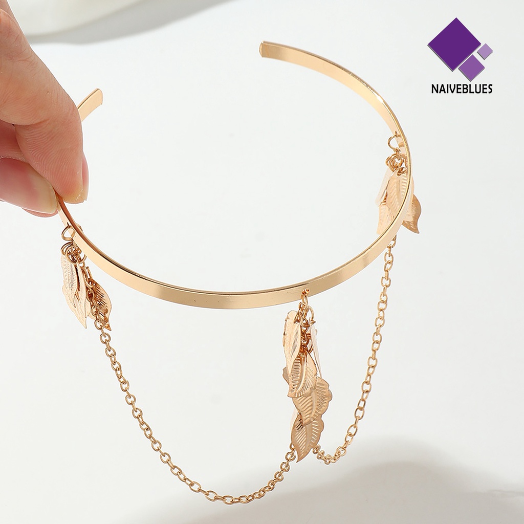 Naiveblue &gt; Gelang Bangle Open Adjustable Desain Daun Untuk Wanita