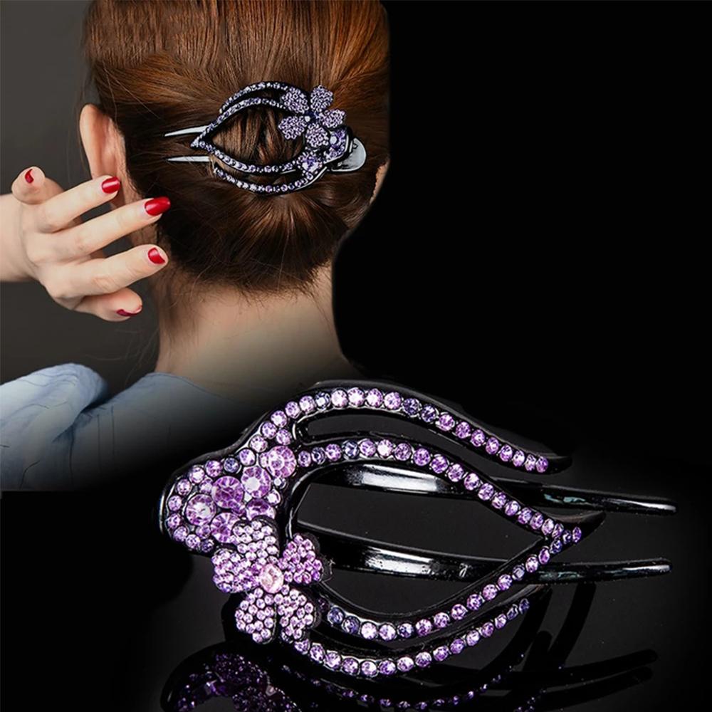 Agustinina Kristal Klip Rambut Hiasan Kepala Disk Korea Rambut Kristal Bunga Berlian Imitasi Handmade Hairgrip