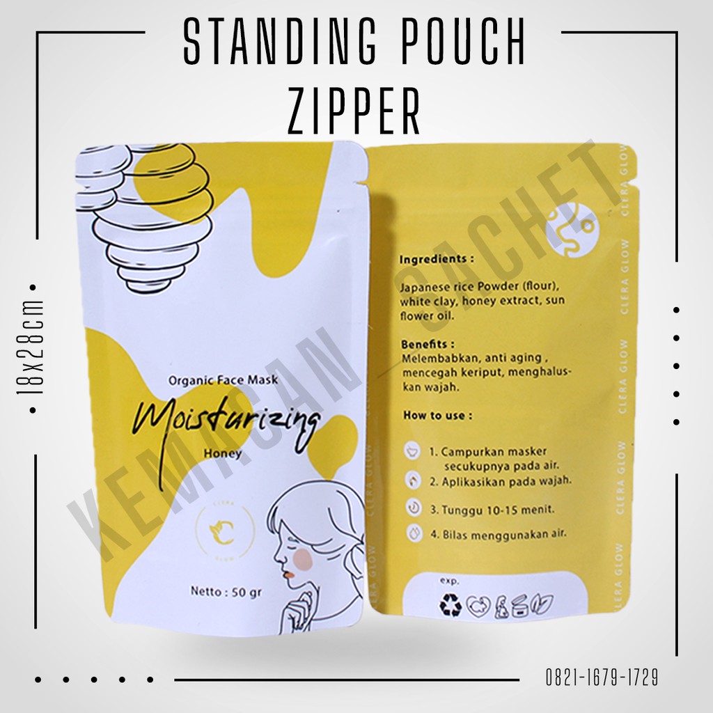 Cetak Kemasan Custom Standing Pouch Zipper Full Print Ukuran 18x28