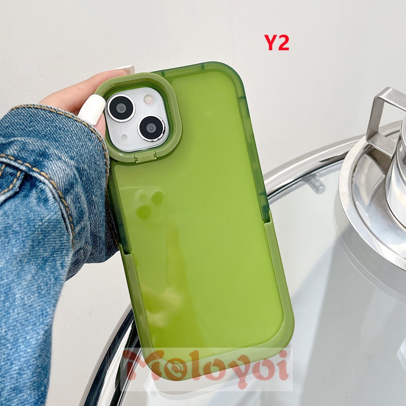 Soft Case TPU Warna Macaron Polos Dengan Kickstand Lipat 2 IN 1 Untuk IPhone 8plus 11 Pro MAX XR X 7plus 13 12 11 Pro MAX 7 8 Plus XS MAX