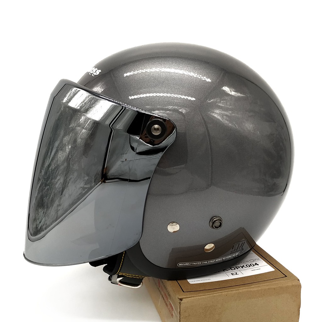 Helm Cargloss Retro Grey Glossy + Kaca Snail Silver