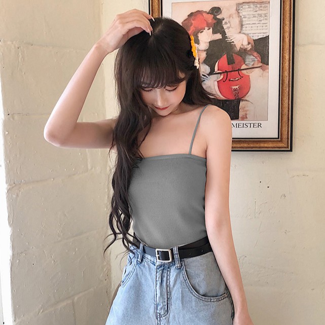 Korean Tank top rajut polos crop top kain keren