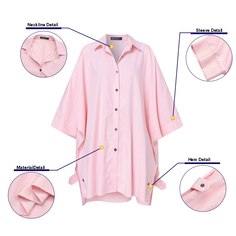 ZANZEA Women Casual Turn-Down-Collar Solid Color Long Button Down High Low Blouse