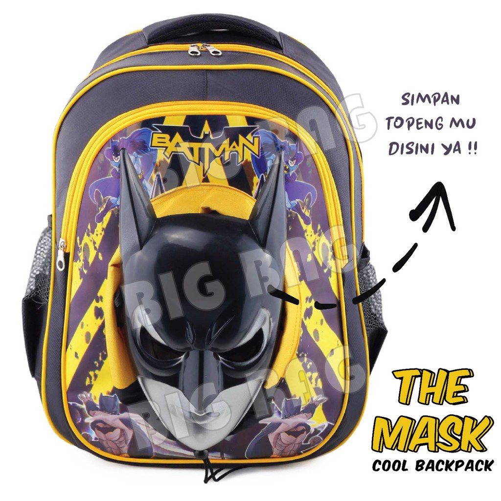 Tas Ransel Sekolah Anak CAPTAIN AMERICA - SPIDERMAN - BATMAN - THE MASK - COOL BACKPACK + TOPENG