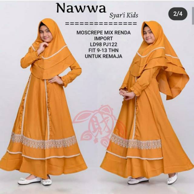 B01 Ed Nawwa kid / Gamis syari anak renda import / Syari anak polosan terbaru / Syari set khimar