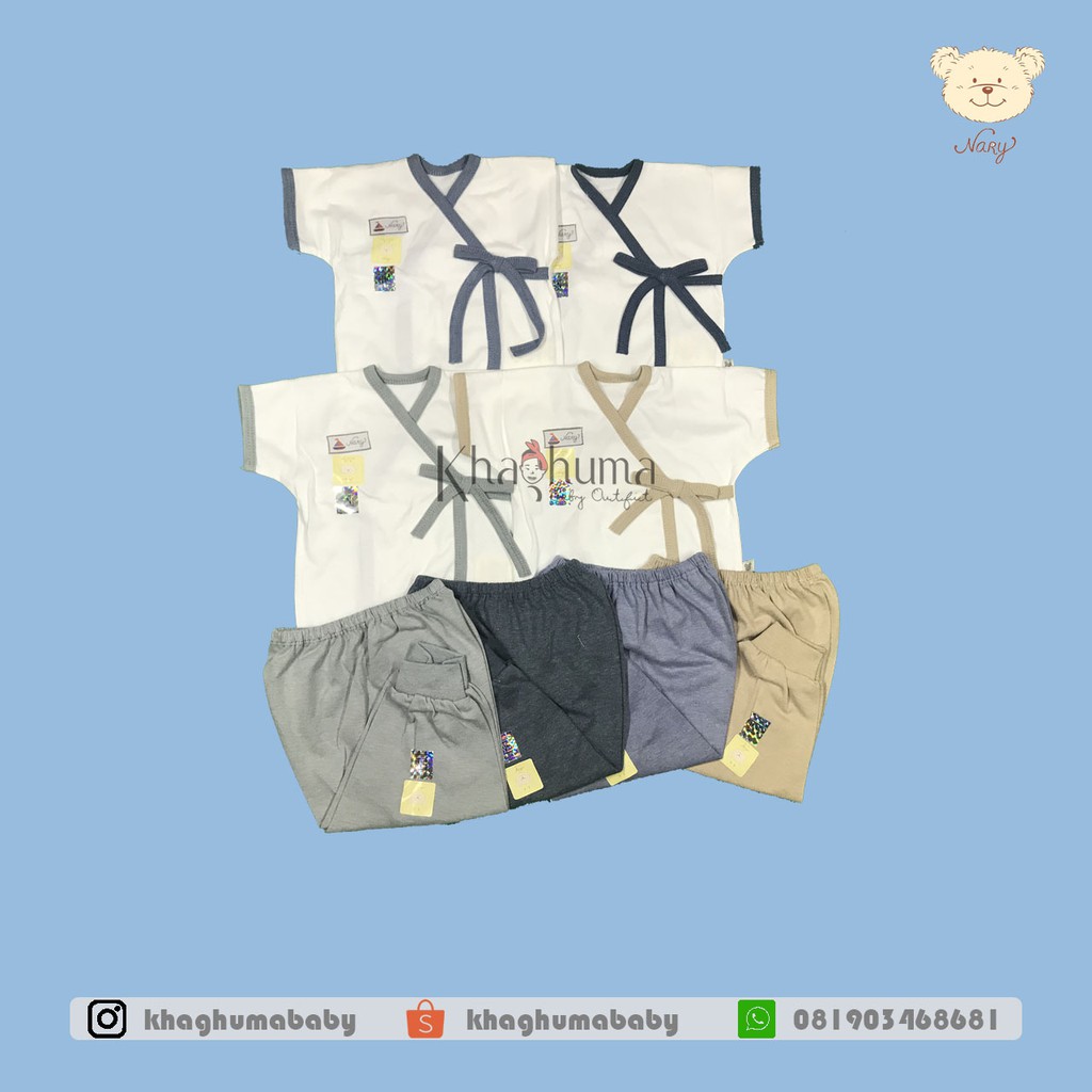 NARY Setelan Kimono Pendek Putih List Denim Newborn