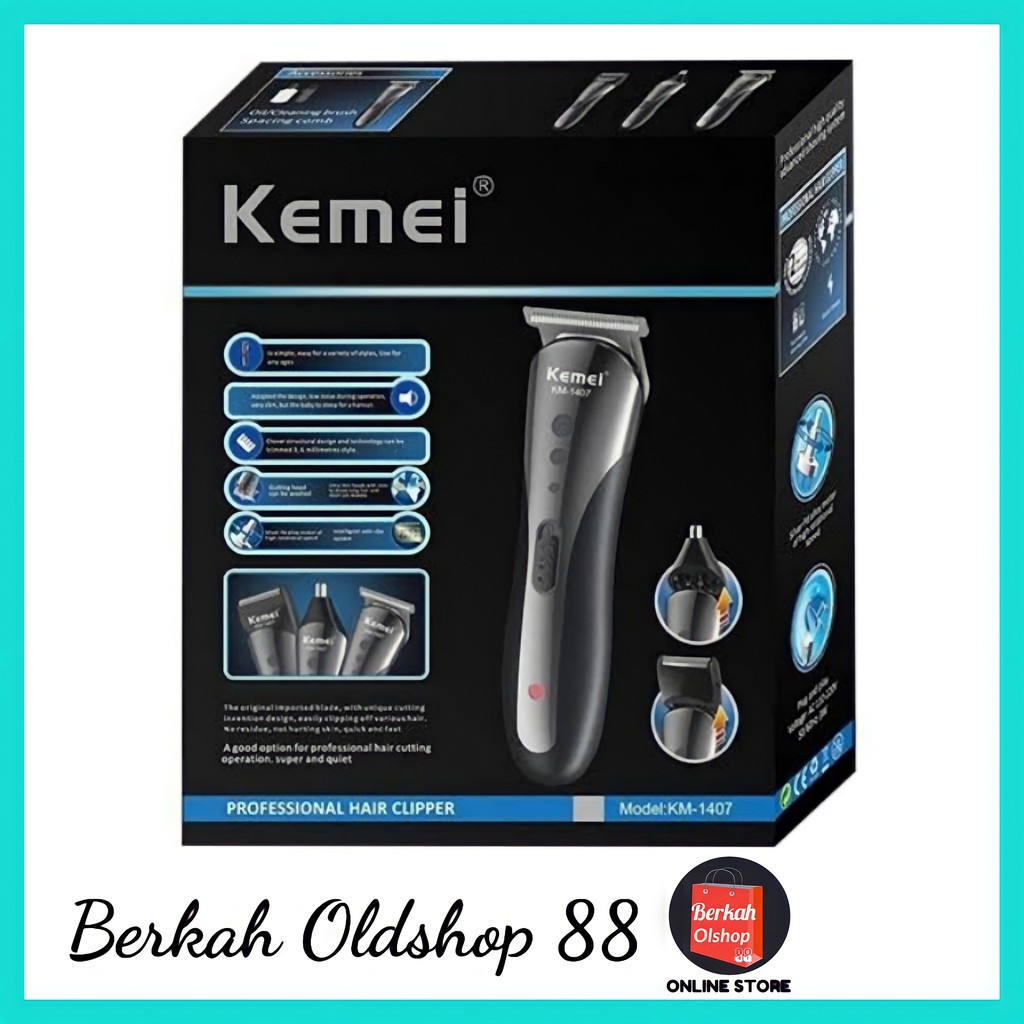 Kemei KM-1407 Alat Cukur Rambut Elektrik Cukur Jenggot Mesin Potong Rambut Hair Clipper Alat Potong Rambut Cliper Rambut Cordless Professional Pemotong Rambut Hair