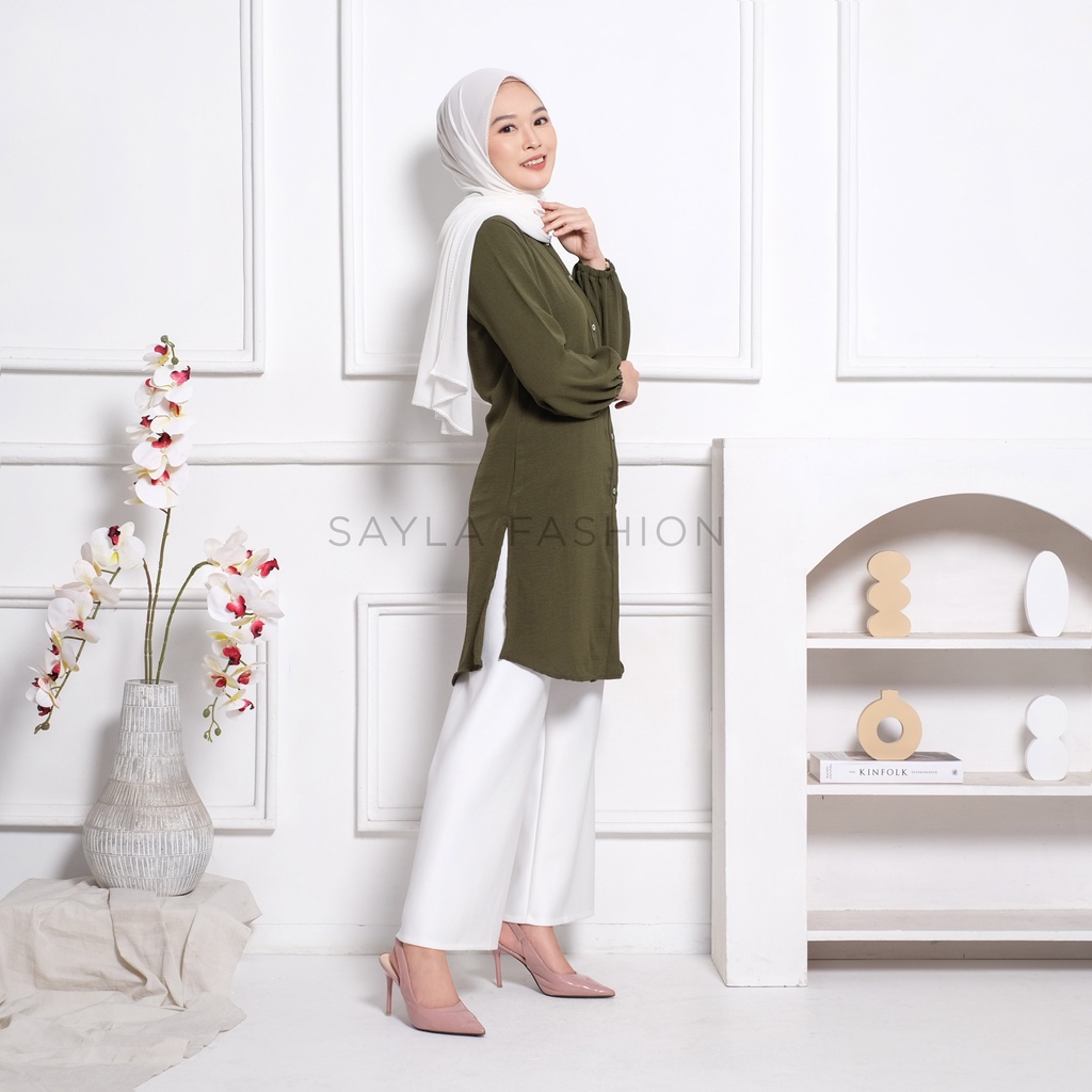 Tunik Crinkle Airflow Warna Army Atasan Wanita Jumbo
