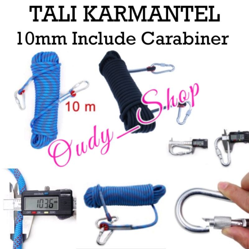 Tali Panjat Tebing Rappeling Tali Karmentel 10 mm Safety Climbing Include Carabiner