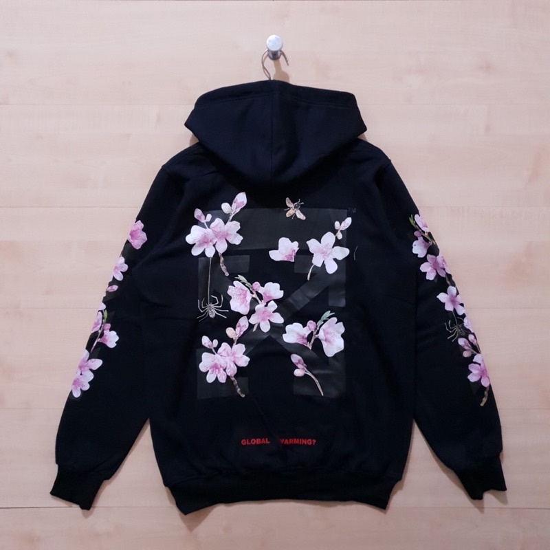 JAKET HOODIE OFF WHITE CHERRY BLOSSOM HITAM IMPORT