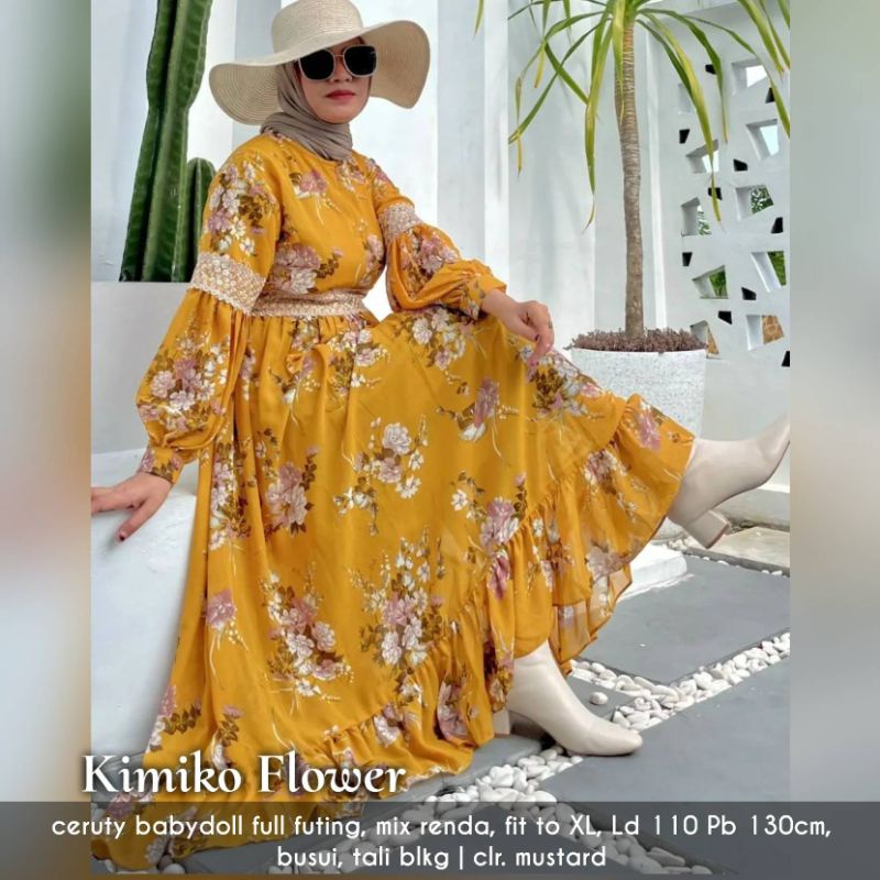 Kimiko flower gamis ceruty bunga renda