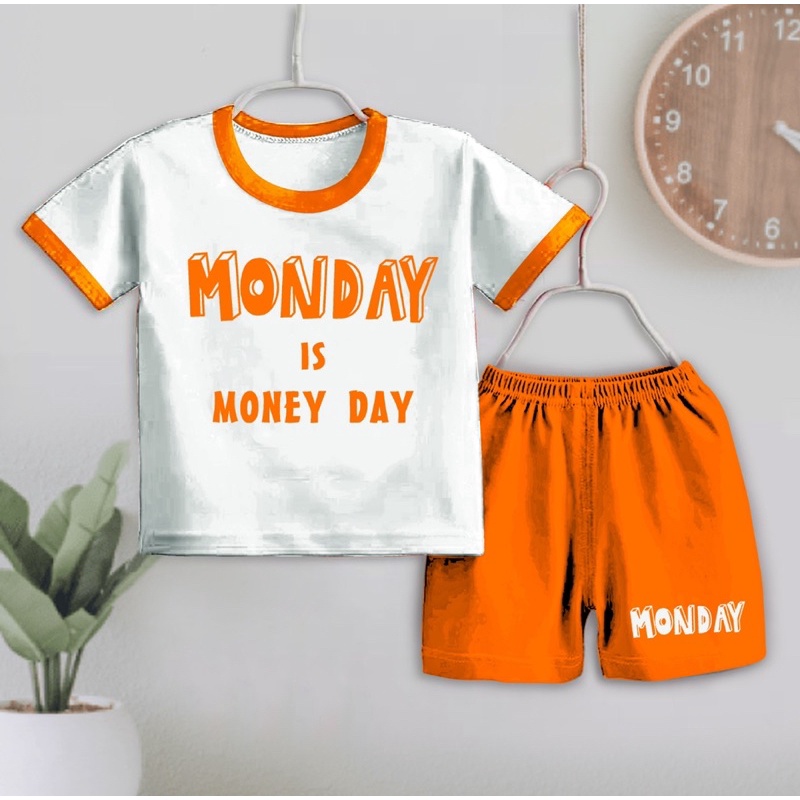 SETELAN ANAK KARAKTER TULISAN HARI MONDAY-SUNDAY/SETELAN ANAK UNISEX KARAKTER TULISAN HARI ALL SIZE 6-12 BULAN