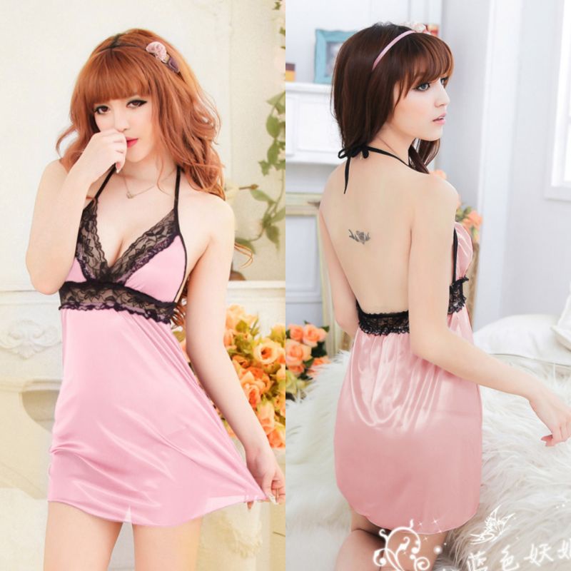 Lingerie Dress + Kimono Sexy Backless Satin Renda