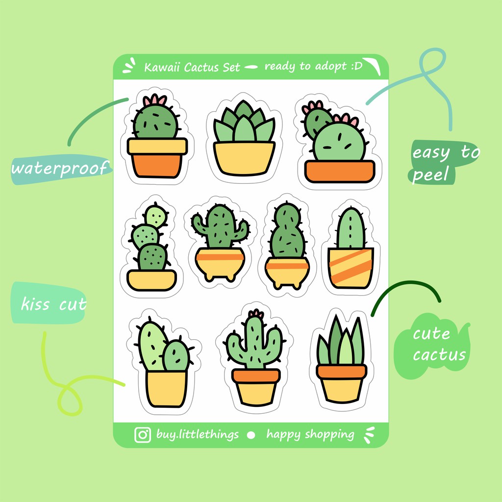 

Stickers / Kawaii cactus stickers set