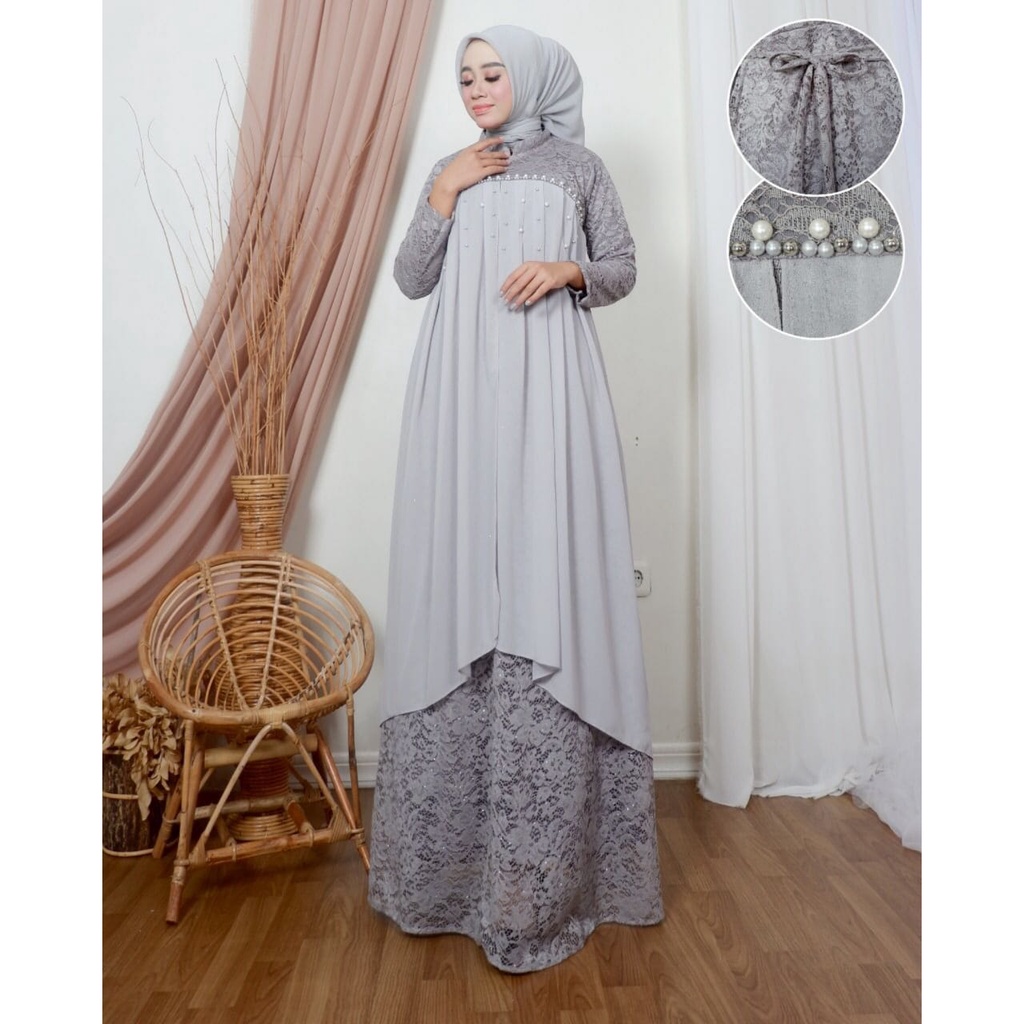 Permata Olshop / Nadia Dress LQ / Gamis Kebaya Modern Kondangan / Baju Pesta Mewah / Dress Lebaran