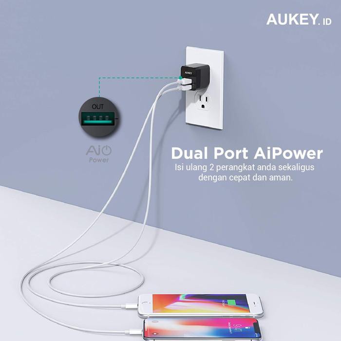 Aukey Adapter Dual Port 12w With AiQ - 500284 / 500194 - PA-U32