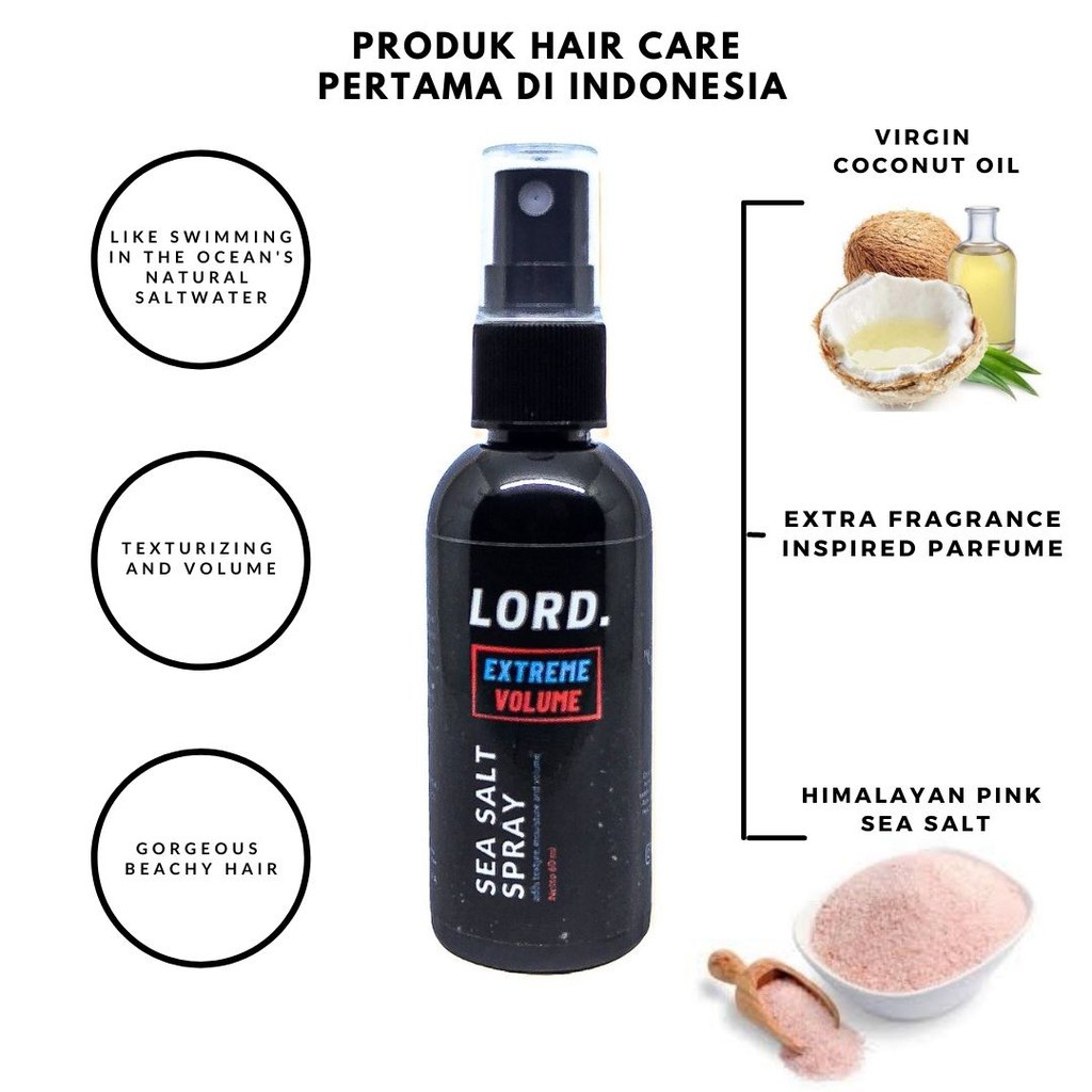 HOT ITEM LORD Hair Sea Salt Spray Texturizing 60ml Ekstrak Essential Oil dan Aloe Vera Strong Hold dan Bervolume Tahan lama Aroma Parfum Ternama