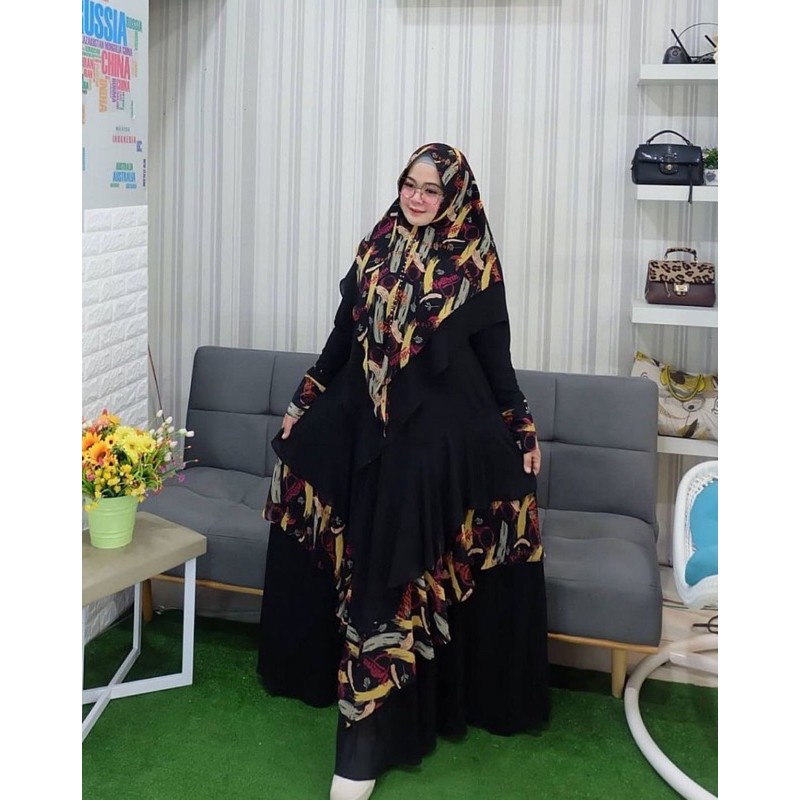 KAYLA SYARI PRINT PREMIUM BLACK BY YODIZEN (READY)