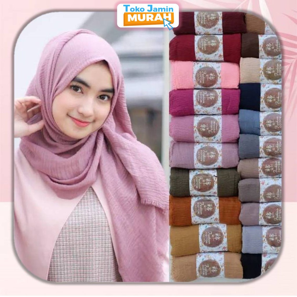 TJM VZ052 Crinkle Hijab Pashmina Arabian Shawl Cotton Wide Hijab Jilbab Pasmina Premium