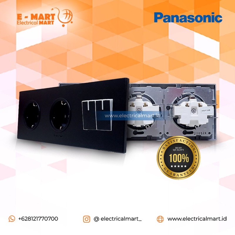 PANASONIC 3 GANG Frame DOUBLE STOP KONTAK + SAKLAR SERI BLACK / Panasonic Double Stop Kontak + Saklar Double BK